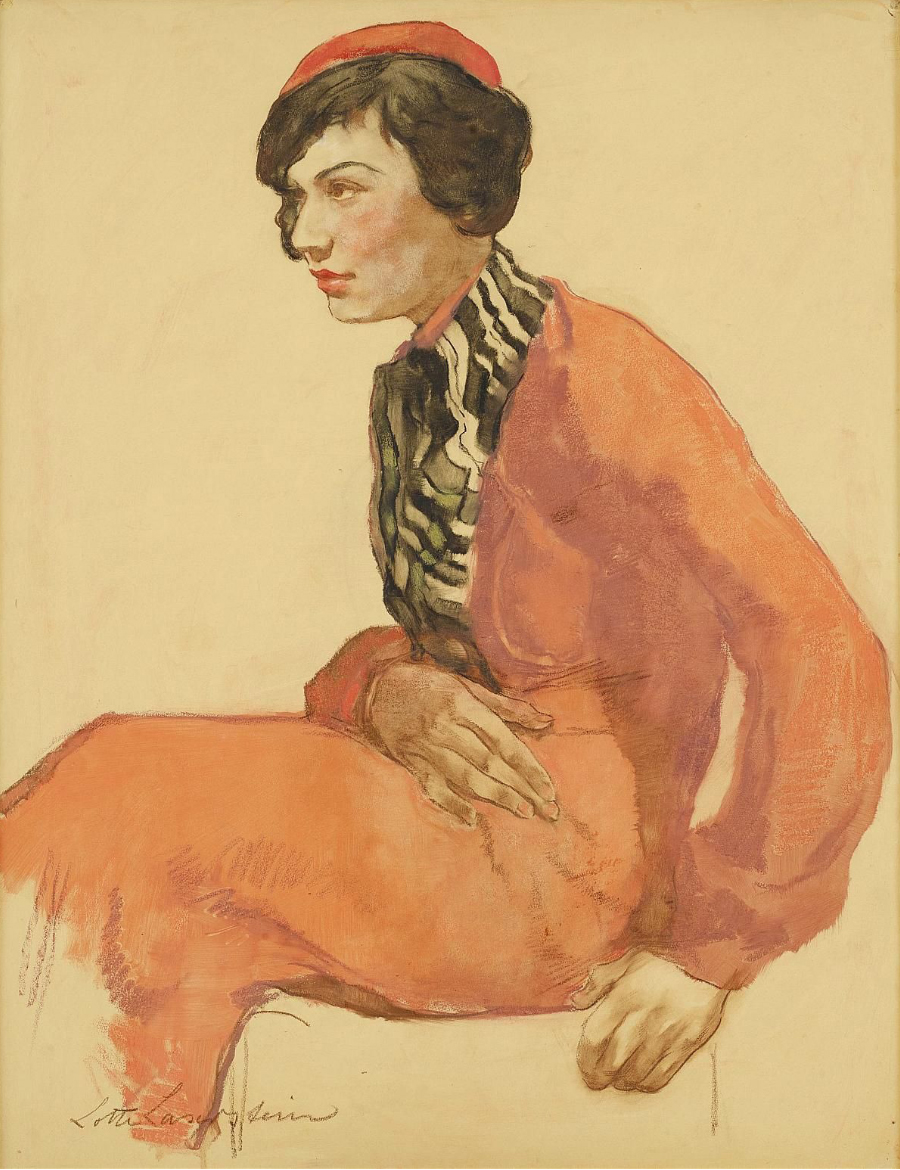 Сидящая женщина с красным беретом